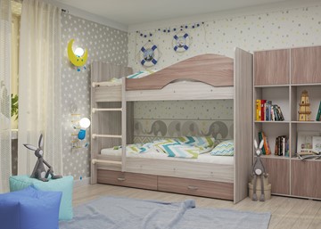 Детская кровать для мальчика Мая с 2 ящиками на щитах, корпус Шимо светлый, фасад Шимо темный в Архангельске