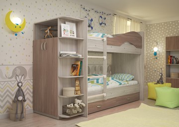 Детская кровать для девочки Мая на щитах со шкафом и ящиками, корпус Шимо светлый, фасад Шимо темный в Архангельске