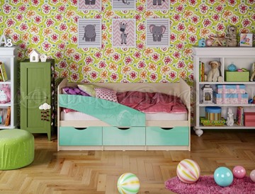Детская кровать Бабочки 800*1800, Бирюза глянец в Архангельске