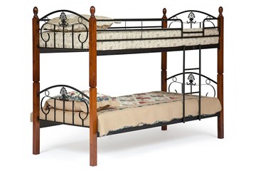Детская кровать для мальчика BOLERO двухярусная дерево гевея/металл, 90*200 см (bunk bed), красный дуб/черный в Архангельске