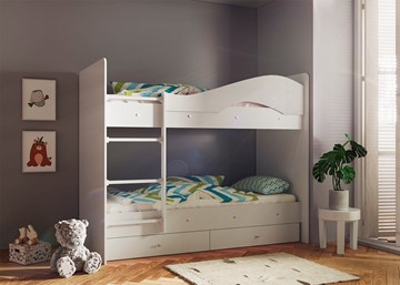 Двухъярусная кровать Мая с 2 ящиками на щитах, цвет Млечный дуб в Архангельске