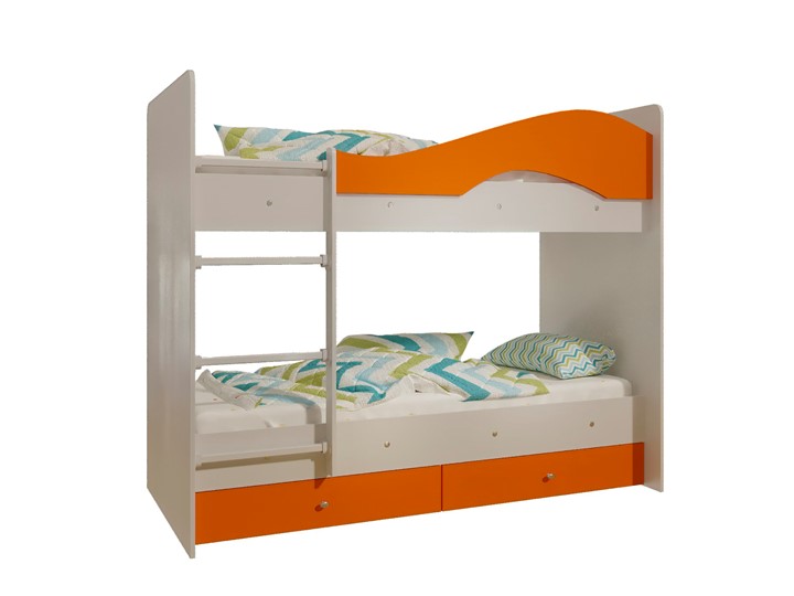 Двухэтажная кровать Мая с 2 ящиками на щитах, корпус Млечный дуб, фасад Оранжевый в Архангельске - изображение 4