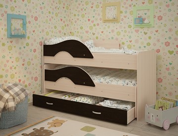 Детская кровать для девочки Радуга 1.6 с ящиком, корпус Млечный дуб, фасад Венге в Архангельске