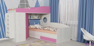 Детская кровать-шкаф Кадет-2 с металлической лестницей, корпус Винтерберг, фасад Розовый в Архангельске