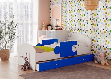 1-спальная детская кровать Мозайка, корпус Белый/фасад Синий (ламели) в Архангельске