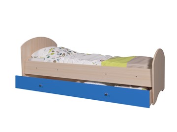 Кровать односпальная детская Мозайка без бортиков, корпус Млечный дуб/фасад Синий (щиты) в Архангельске