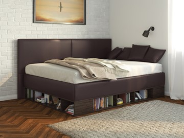 Кровать полутороспальная детская Lancaster 1, 120х200, ЛДСП венге, экокожа коричневая в Архангельске