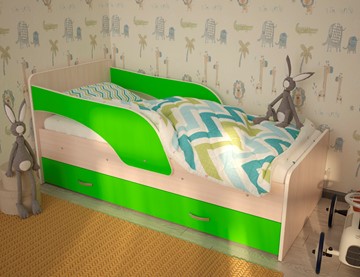 Детская кровать для мальчика Максимка, корпус Млечный дуб, фасад Салатовый в Архангельске