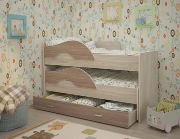 Детская кровать для мальчика Радуга 1.6 с ящиком, корпус Шимо светлый, фасад Шимо темный в Архангельске