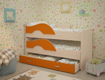 Детская двухэтажная кровать ТМК Радуга 1.6 с ящиком, корпус Млечный дуб, фасад Оранжевый в Архангельске