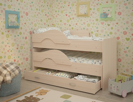 Детская 2-этажная кровать Радуга 1.6 с ящиком, цвет Млечный дуб в Архангельске - изображение