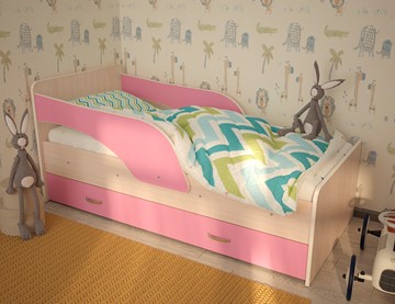 Детская кровать для девочки Максимка, корпус Млечный дуб, фасад Розовый в Архангельске