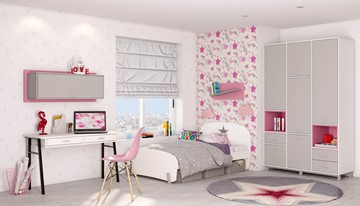 Комплект мебели для детской POLINI Kids Mirum №7 Белый / Серый / Розовый в Архангельске
