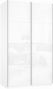 Шкаф-купе 2-х дверный Прайм (Белое стекло/Белое стекло) 1400x570x2300, белый снег в Архангельске