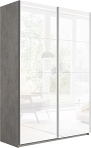 Шкаф 2-х створчатый Прайм (Белое стекло/Белое стекло) 1200x570x2300, бетон в Архангельске