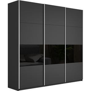 Шкаф 3-дверный Широкий Прайм (ДСП / Черное стекло) 2400x570x2300, Серый диамант в Архангельске