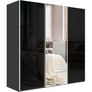 Шкаф 3-х створчатый Эста, стекло черное/зеркало/стекло черное, 2700x660x2400, серый диамант в Архангельске