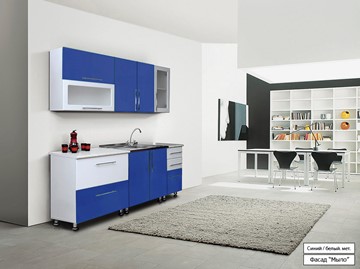 Кухня маленькая Мыло 224 2000х718, цвет Синий/Белый металлик в Архангельске