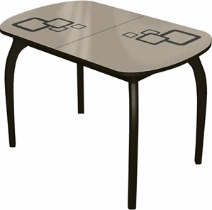 Обеденный раздвижной стол Ривьера мини дерево №1, Рисунок квадро (стекло молочное/коричневый/венге) в Архангельске