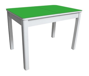 Кухонный стол раздвижной Айсберг-02 СТ2, белое ЛДСП/стекло зеленое/прямые массив белый в Архангельске