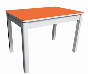Обеденный раздвижной стол Айсберг-01 СТ2, белое ЛДСП/стекло оранжевое/прямые массив белый в Архангельске