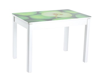 Кухонный стол раскладной Айсберг-01 СТФ, белое лдсп/зеленые яблоки/40 прямые массив белые в Архангельске
