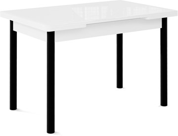Кухонный стол раздвижной Милан-2 EVO, ноги черные, стекло белое/белый в Архангельске