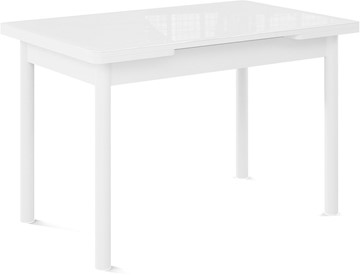 Кухонный раздвижной стол Кубика Милан-мини EVO (ноги металлические белые, стекло белое/белый) в Архангельске