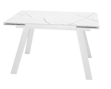 Кухонный стол раскладной SKL 140, керамика белый мрамор/подстолье белое/ножки белые в Архангельске
