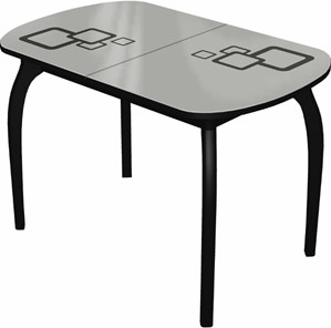 Кухонный раздвижной стол Ривьера мини дерево №1, Рисунок квадро (стекло белое/черный/черный) в Архангельске