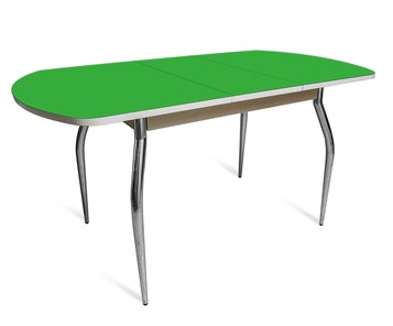 Стеклянный обеденный стол ПГ мини СТ2, дуб молочный/зеленое стекло/35 хром гнутые металл в Архангельске