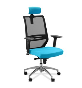 Кресло офисное Aero lux с подголовником, сетка/ткань TW / черная/голубая в Архангельске