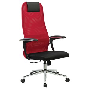 Офисный стул RABIX PREMIUM "Ultimate EX-801" хром, плотная двойная сетка Х2, черное/красное, 532921 в Архангельске