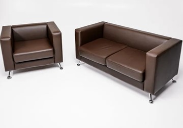 Комплект мебели Альбиони коричневый кожзам  диван 2Д + кресло в Архангельске