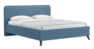 Двуспальная кровать с механизмом Миа, 160 Bravo blue (светло-синий) / кант Лайт 10 Велюр (коричневый) + кроватное дно в Архангельске