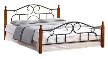 Кровать с основанием AT-808 дерево гевея/металл, 140*200 см (Queen bed), красный дуб/черный в Архангельске