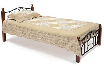 Кровать AT-808 дерево гевея/металл, 90*200 см (Single bed), красный дуб/черный в Архангельске