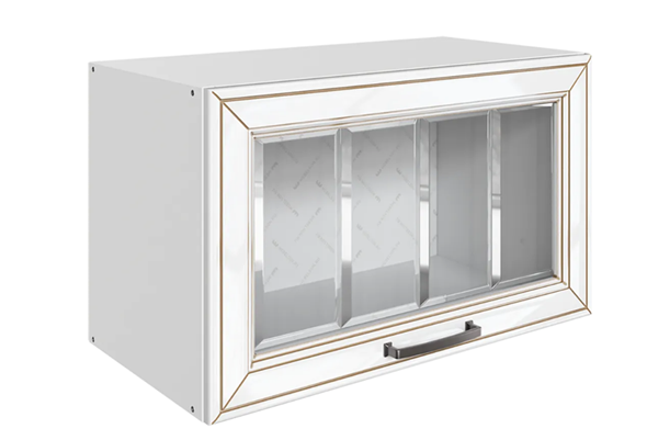 Навесной кухонный шкаф Атланта L600 Н360 (1 дв. рам.) эмаль (белый/белый глянец патина золото) в Архангельске - изображение