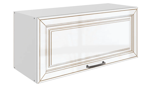 Шкаф на кухню Атланта L800 Н360 (1 дв. гл.) эмаль (белый/белый глянец патина золото) в Архангельске - изображение