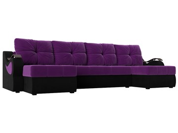 П-образный диван Меркурий П, Фиолетовый/черный (вельвет) в Архангельске