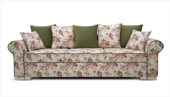 Прямой диван Ameli (Arcadia rose+shaggy green+glance bone) в Архангельске - изображение