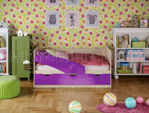 Кровать детская Бабочки 800*1600, Фиолетовый глянец в Архангельске - изображение