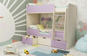 Двухэтажная детская кровать Малыш двойняшка 70х160, корпус Дуб молочный, фасад Ирис в Архангельске - предосмотр