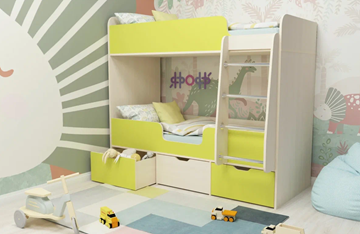 Детская двухэтажная кровать Малыш двойняшка 70х160, корпус Дуб молочный, фасад Лайм в Архангельске
