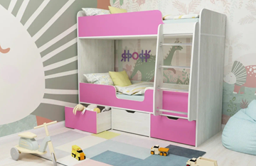 Детская 2-этажная кровать Малыш двойняшка 70х160, корпус Винтерберг, фасад Розовый в Архангельске - предосмотр