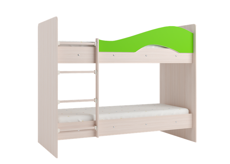 Двухъярусная детская кровать Мая на щитах со шкафом и ящиками, корпус Млечный дуб, фасад Салатовый в Архангельске - изображение 3