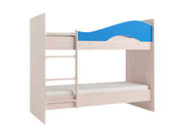 Детская двухъярусная кровать Мая на щитах со шкафом и ящиками, корпус Млечный дуб, фасад Синий в Архангельске - предосмотр 1