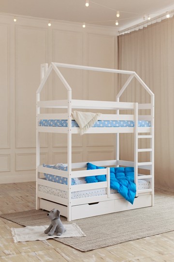 Детская 2-этажная кровать Домик с ящиками, цвет белый в Архангельске - изображение 6