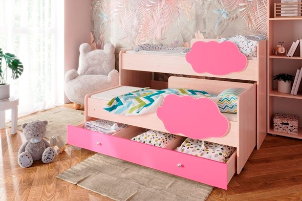 Детская 2-ярусная кровать Соник 1.6 с ящиком, Розовый в Архангельске - изображение