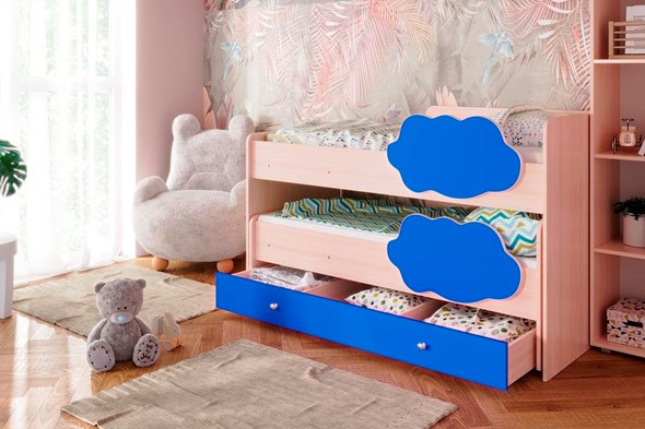 Детская двухэтажная кровать Соник 1.6 с ящиком, Синий в Архангельске - изображение